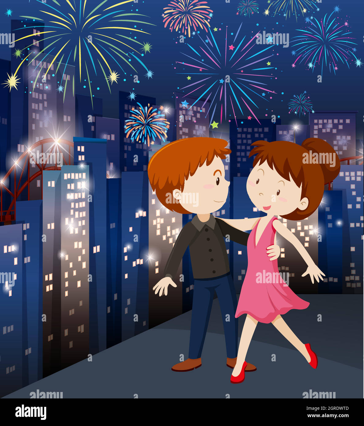 A Couple Celebrating in City Stock Vector