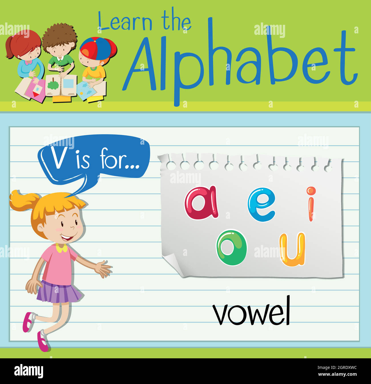 Flashcard letter V is for vowel Stock Vector