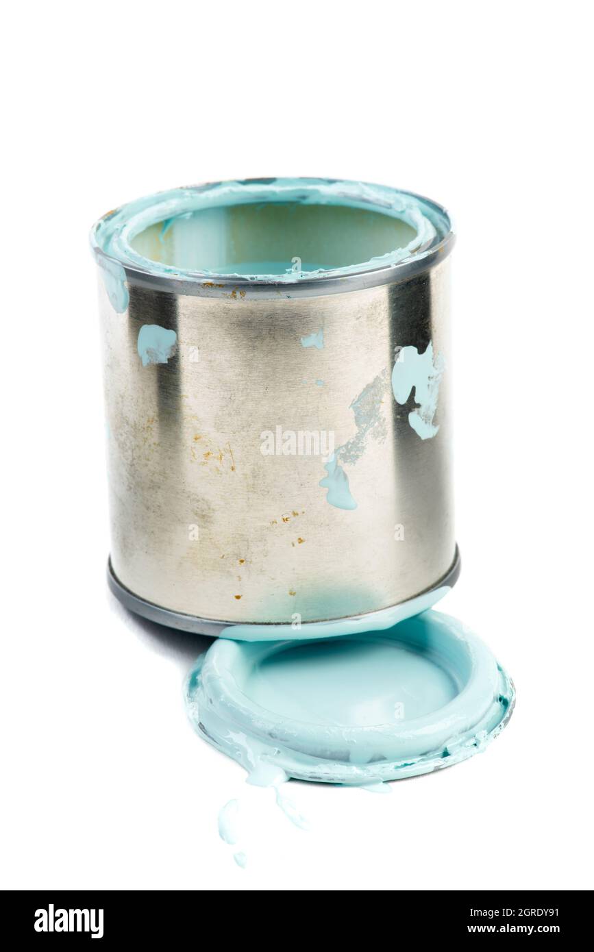 Opened paint can with lid closeup Stock Photo Alamy
