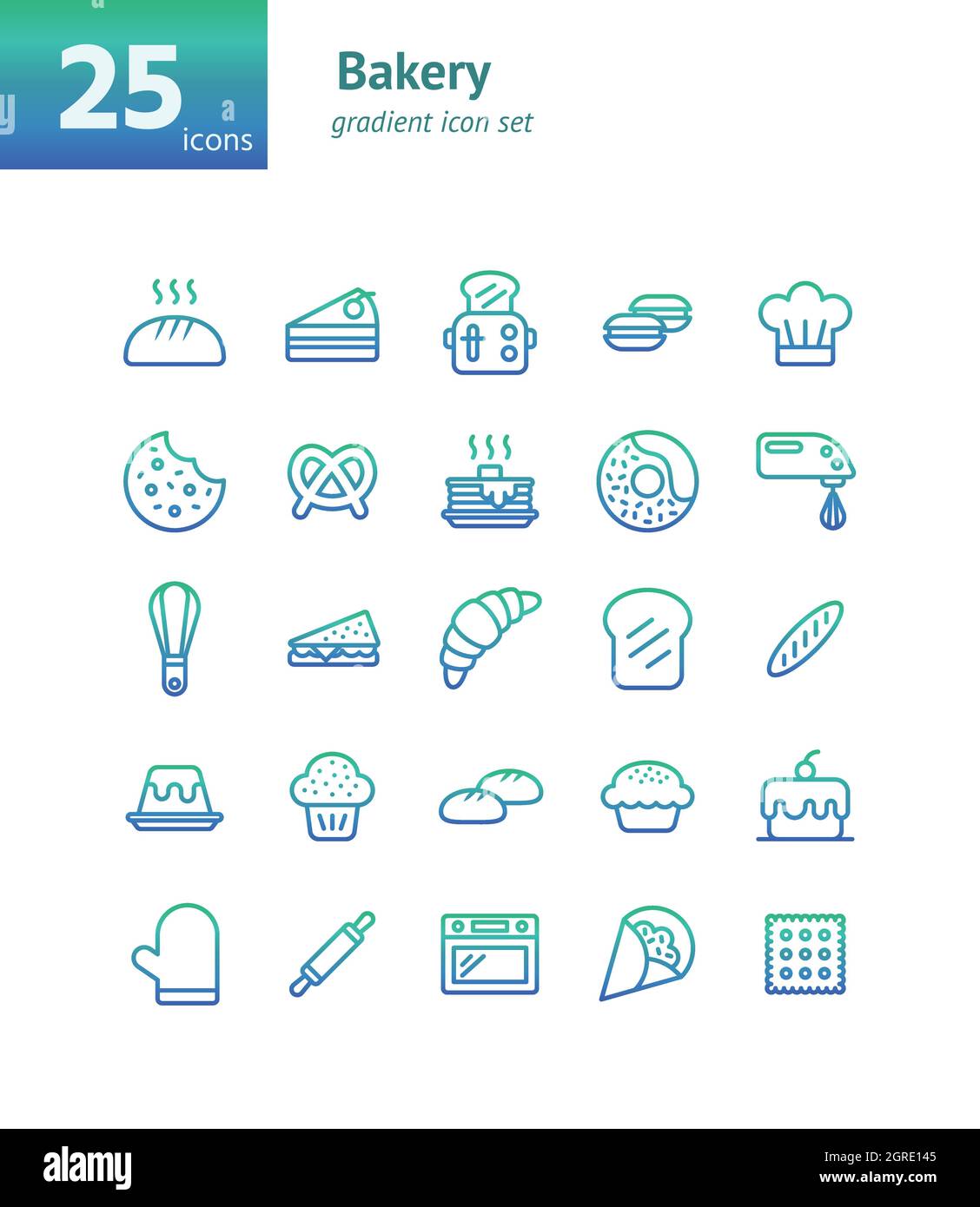 Bakery gradient icon set. Vector and Illustration. Stock Vector
