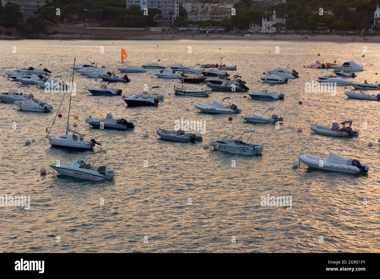 Pleasure boats, moored in a bay of the Mediterranean Sea Stock Photo ...