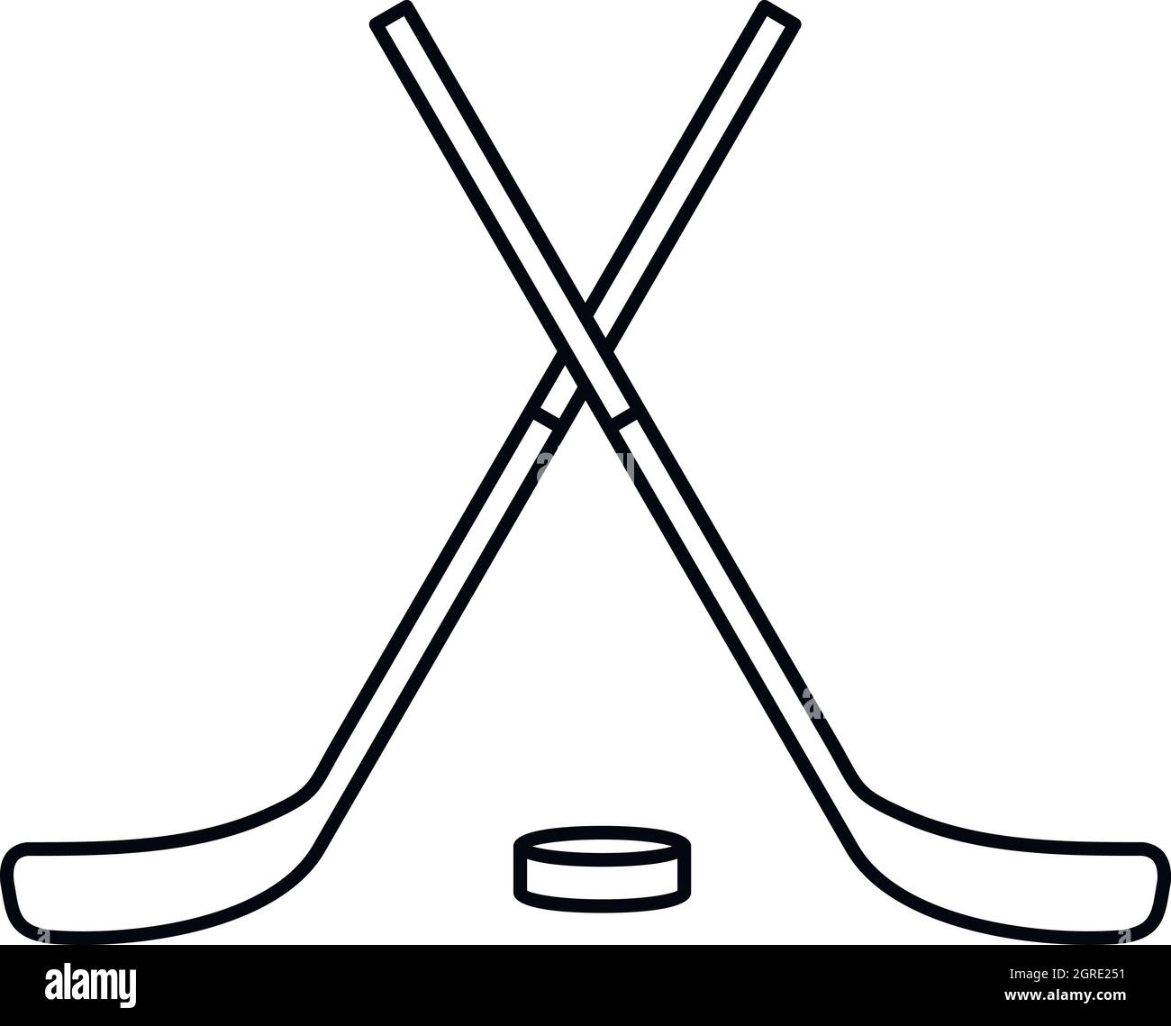 Crossed Hockey Sticks And Puck Icon, Outline Style Stock Vector Image 