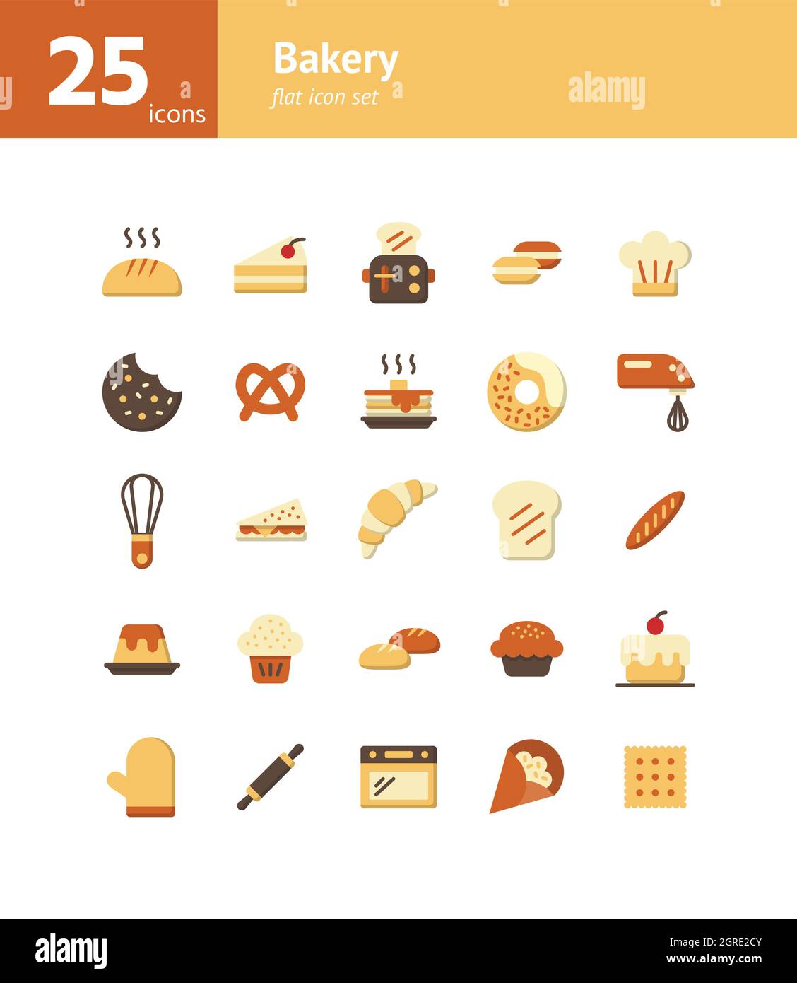 Bakery flat icon set. Vector and Illustration. Stock Vector
