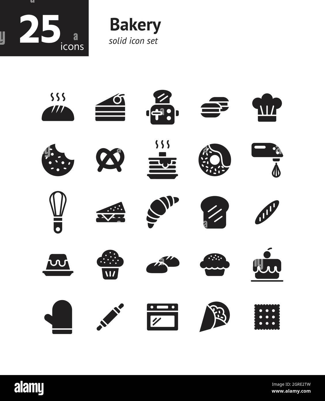 Bakery solid icon set. Vector and Illustration. Stock Vector