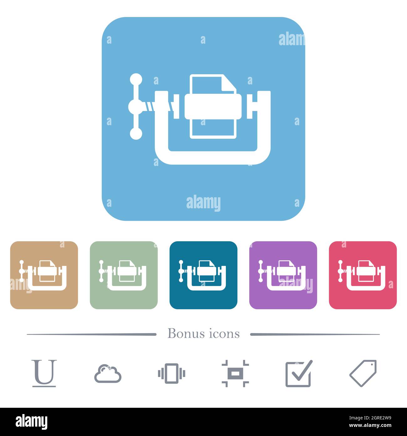 File compression solid white flat icons on color rounded square ...