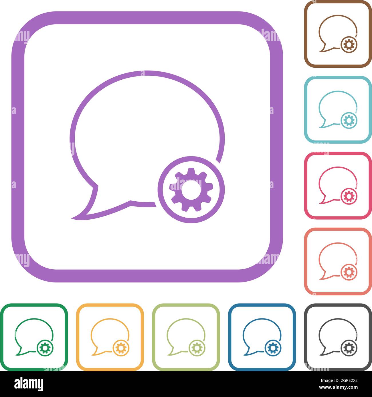 Message settings outline simple icons in color rounded square frames on ...