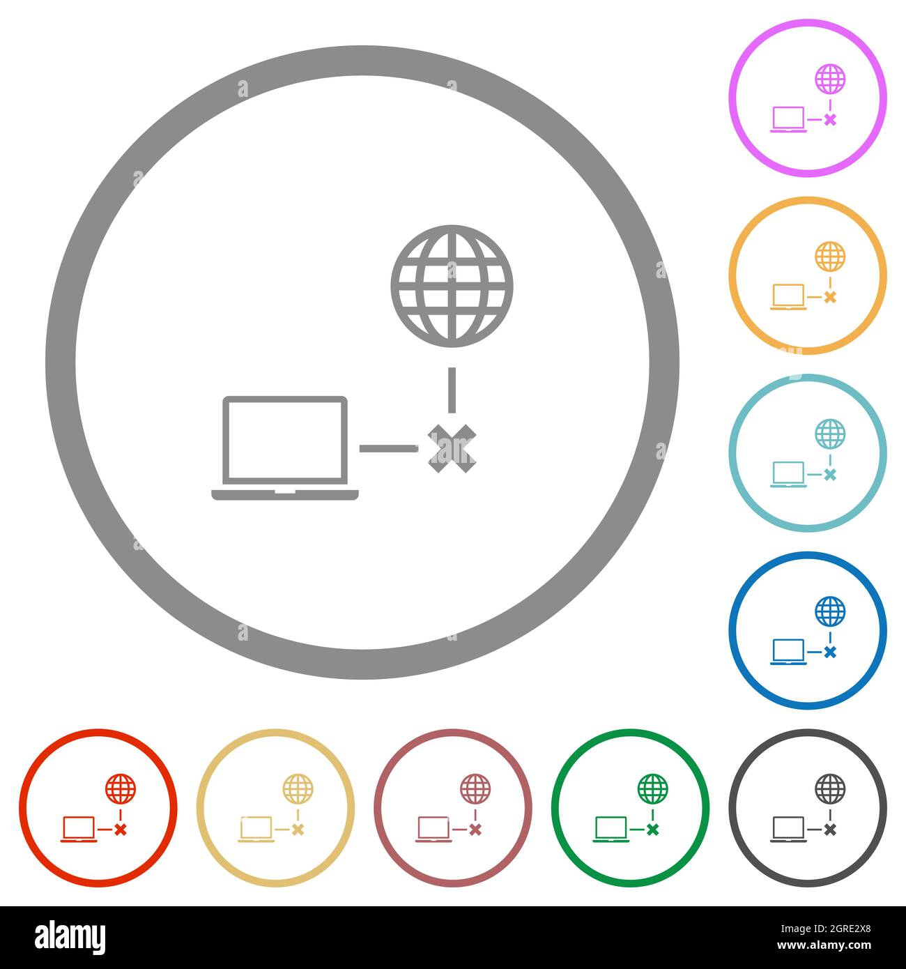 Offline laptop flat color icons in round outlines on white background ...