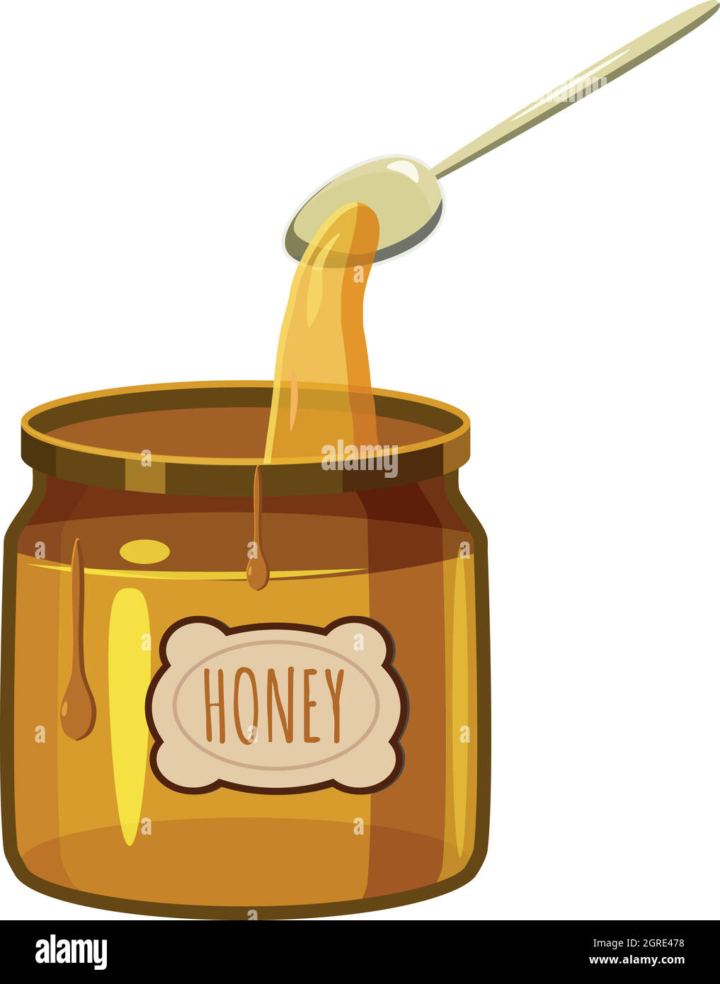 Jar of honey with spoon icon, cartoon style Stock Vector Image & Art