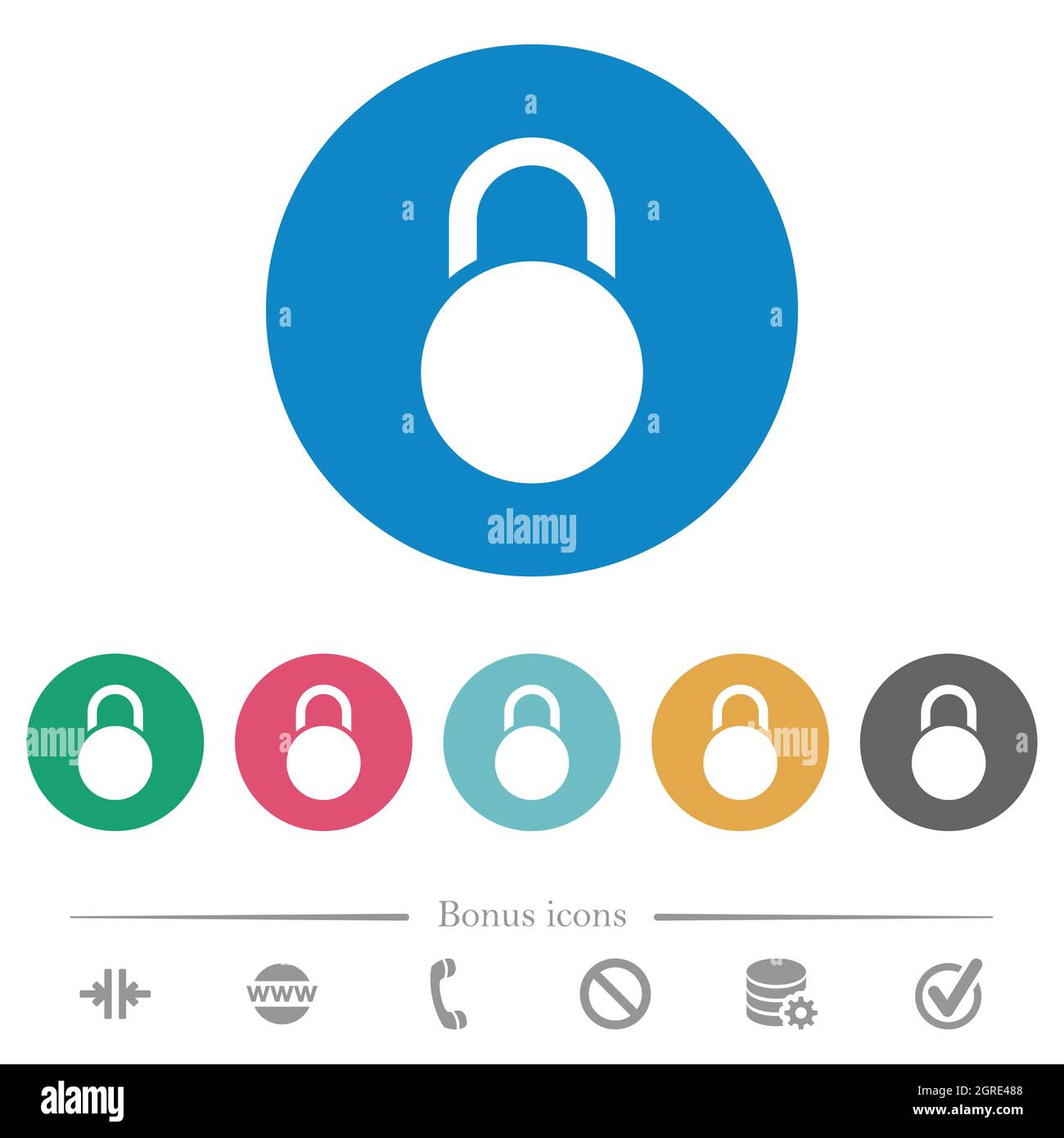 Locked round padlock flat white icons on round color backgrounds. 6 ...