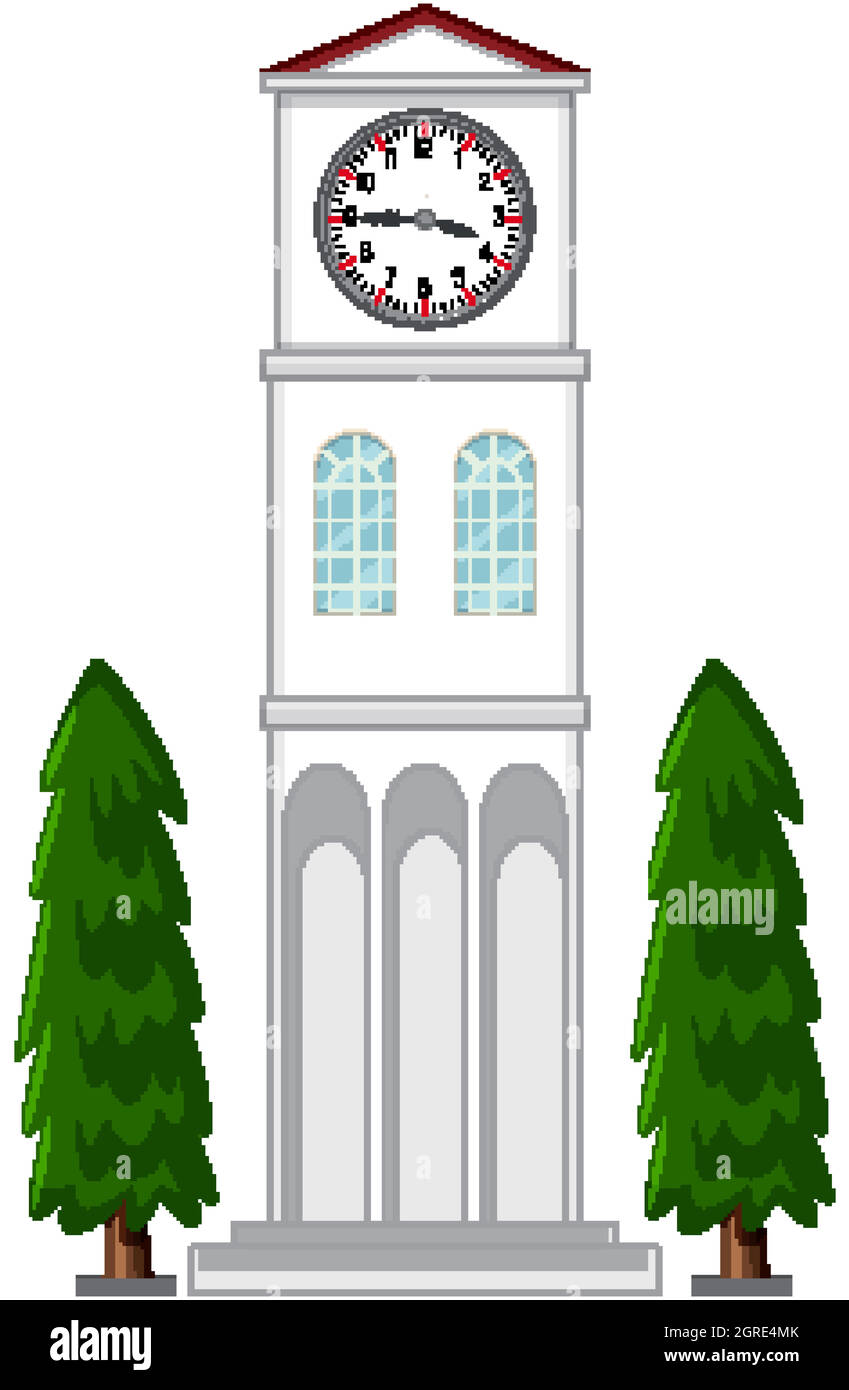 Clock tower on white background Stock Vector