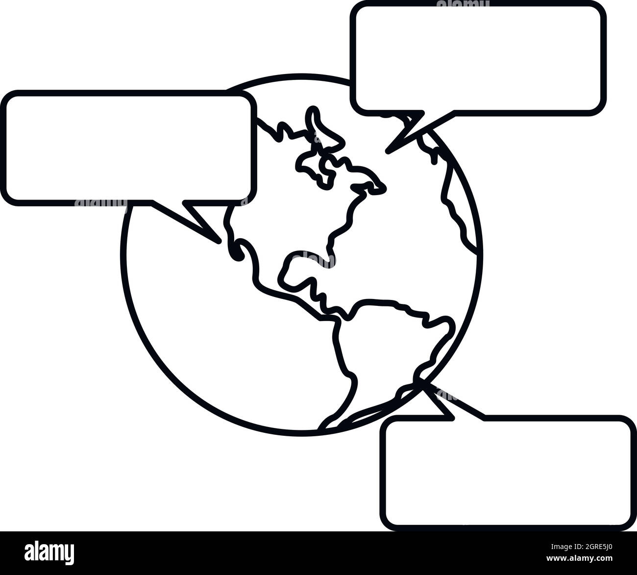 Globe and empty speech bubbles icon, outline style Stock Vector
