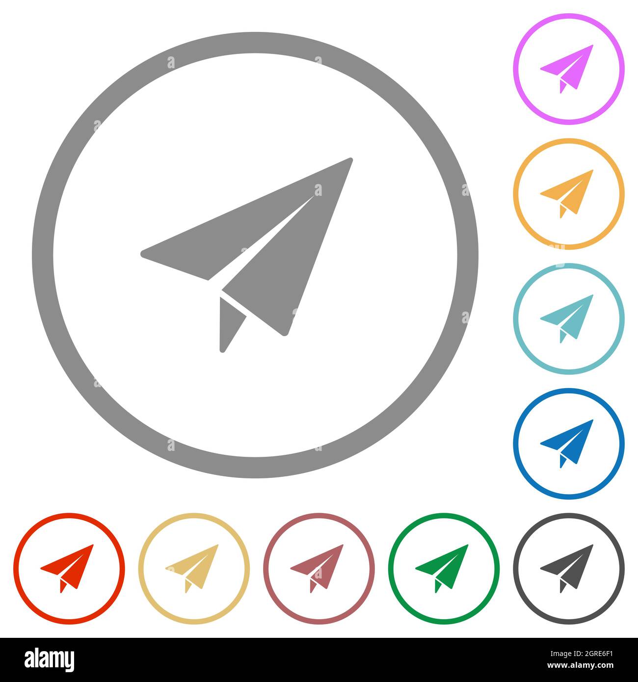 Paper plane solid flat color icons in round outlines on white ...