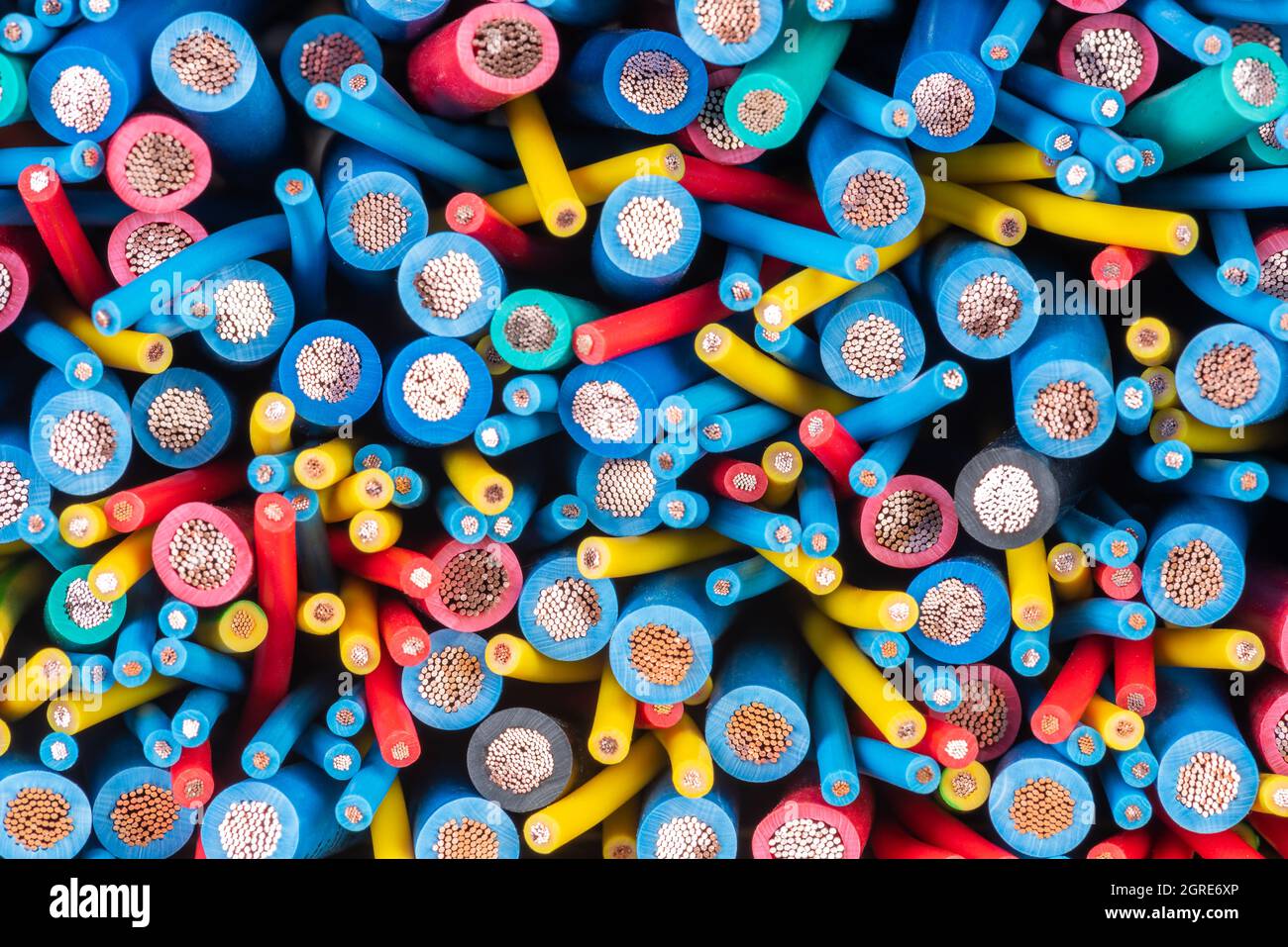Pile of electrical copper cable cross section Stock Photo