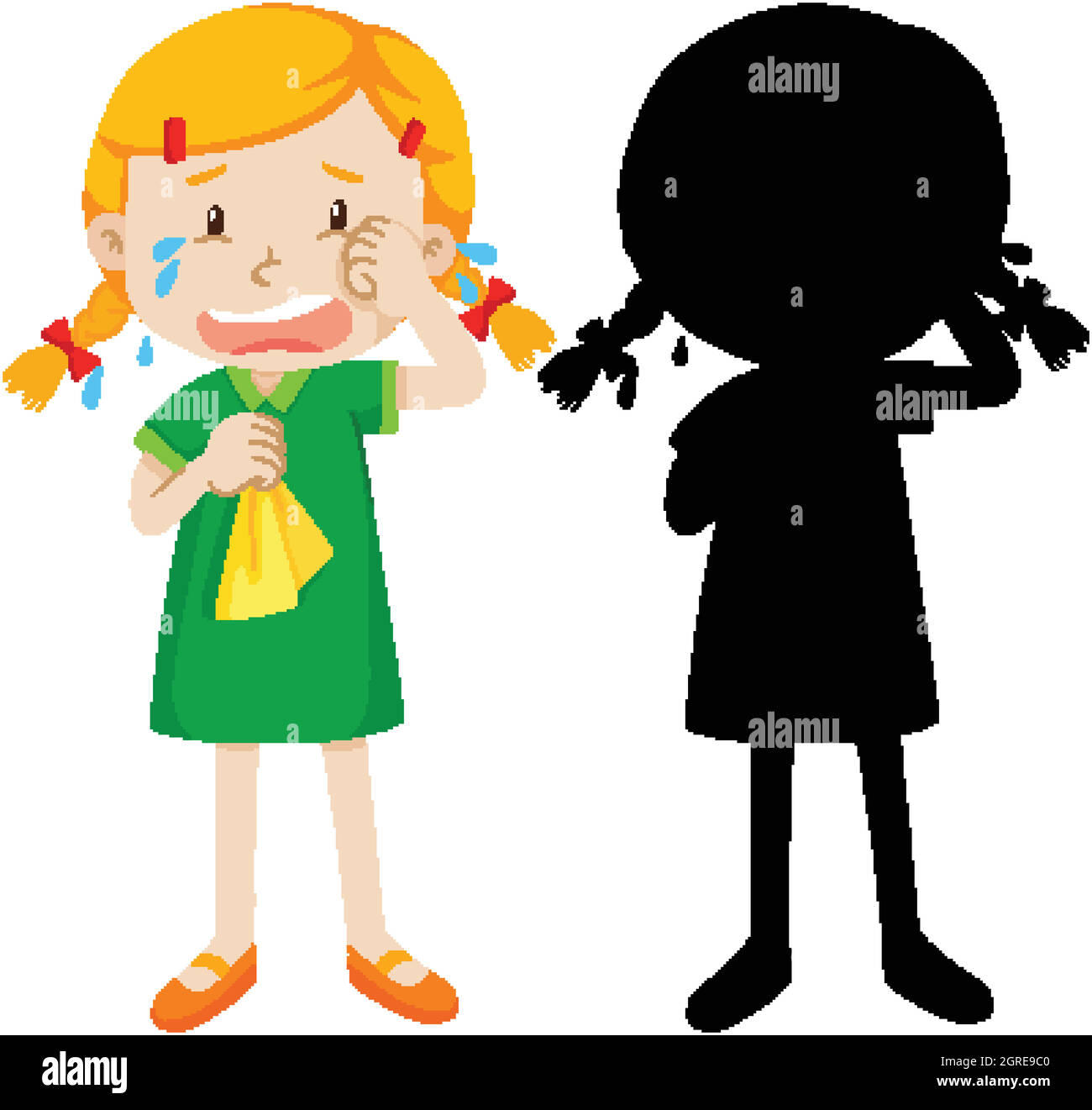 GIrl crying anf its silhouette Stock Vector