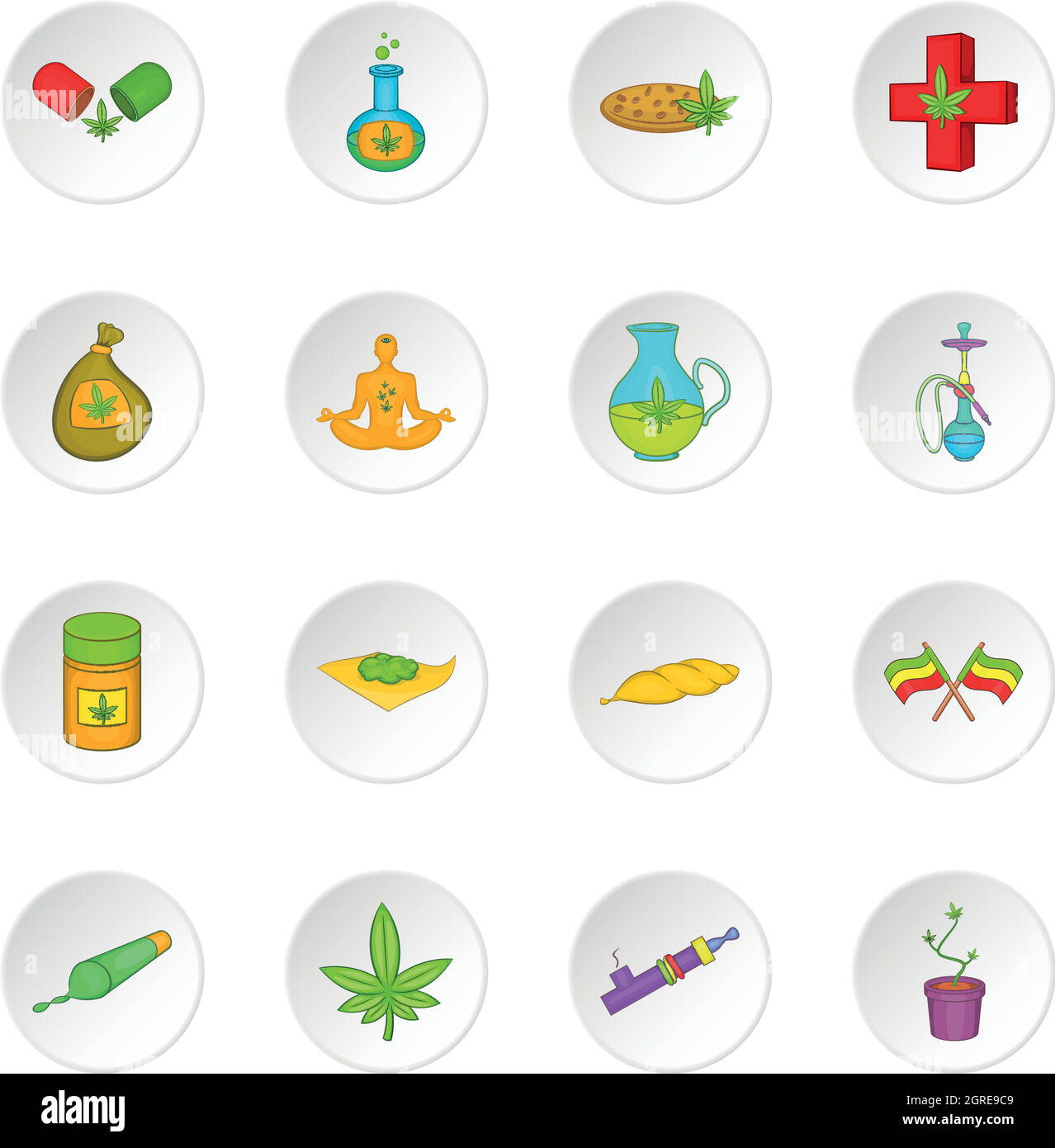 Marijuana icons set, cartoon style Stock Vector