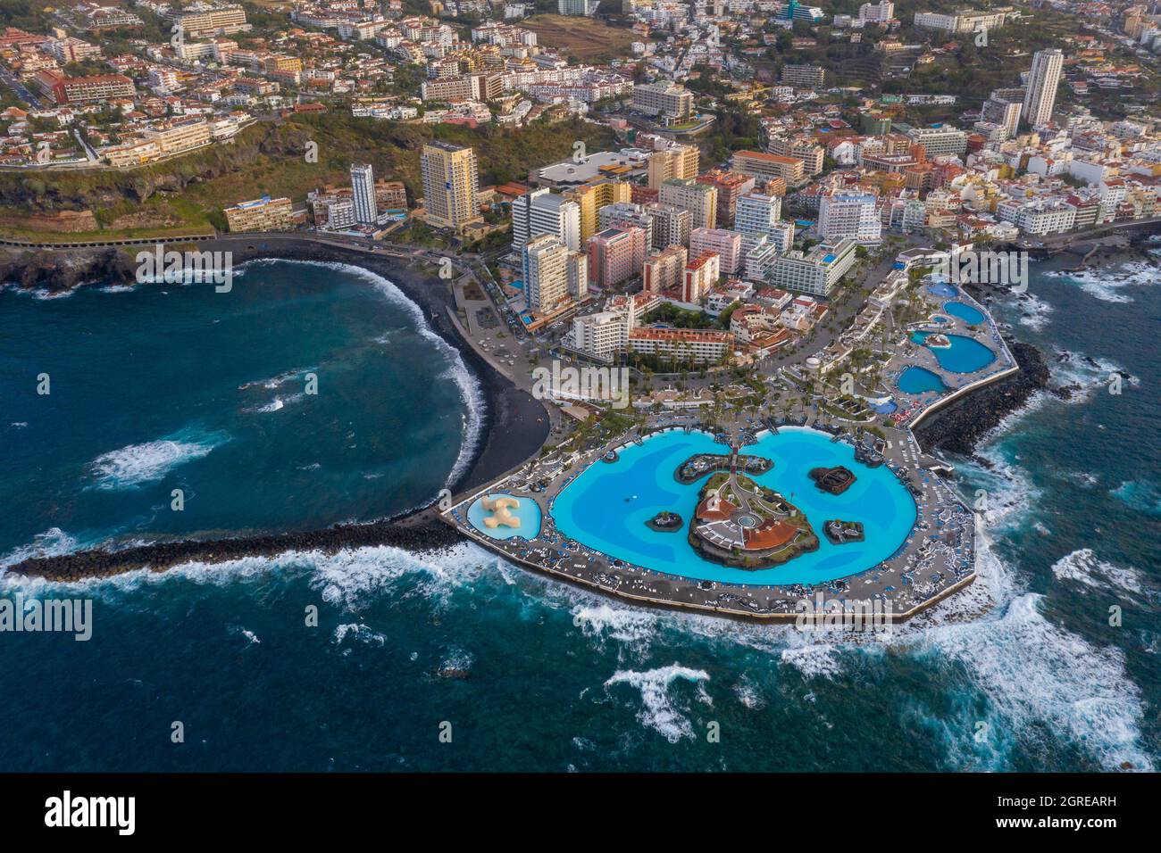 Swimmingpool Lago Martiánez In Puerto De La Cruz Drone View At Stormy  Weather Stock Photo - Alamy