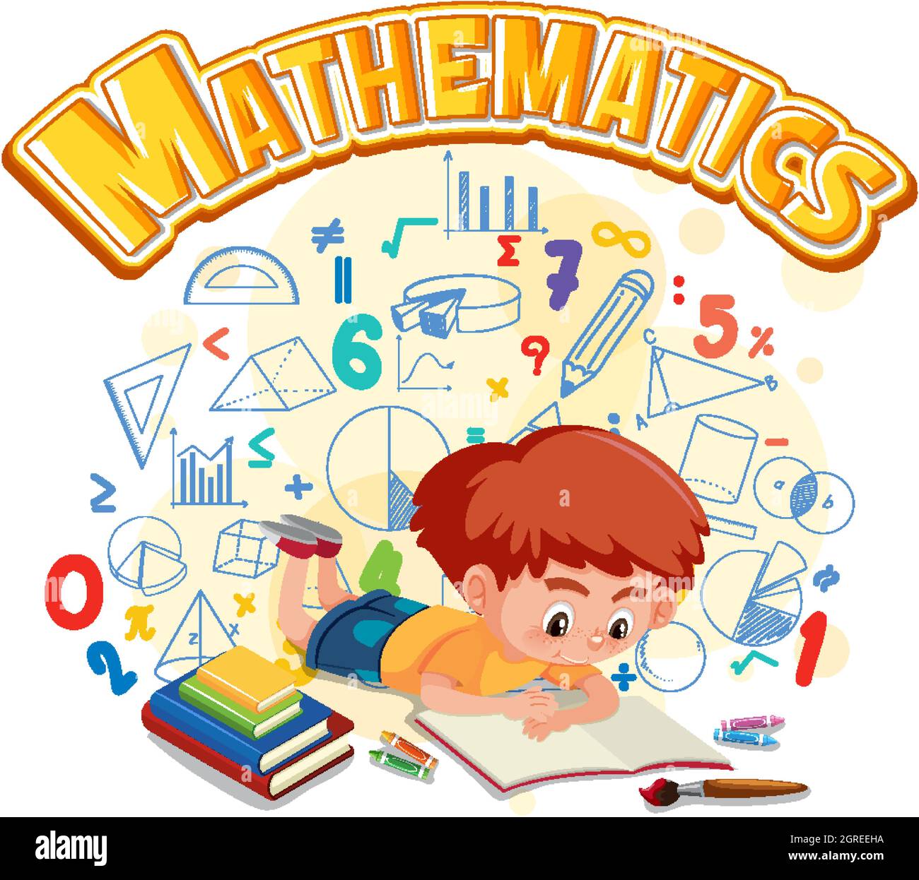 Isolated Mathematics font banner withboy cartoon character illustration ...
