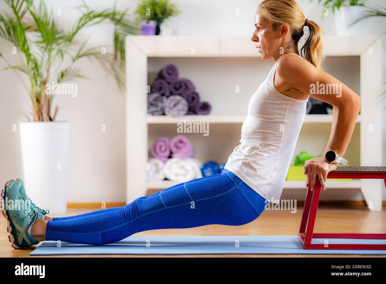 Triceps Dips On Jumping Stool Stock Photo Alamy