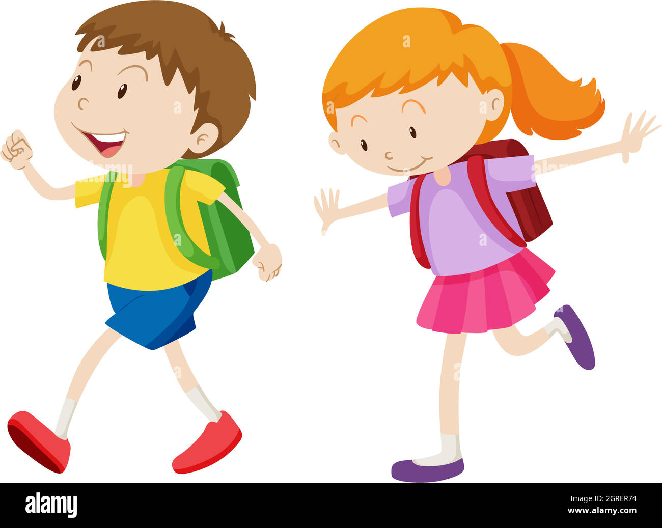 Boy and girl running to school Stock Vector Image & Art Alamy