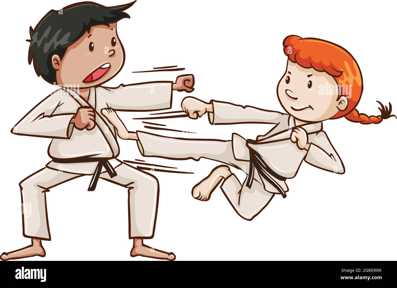 A male and a female doing martial arts Stock Vector