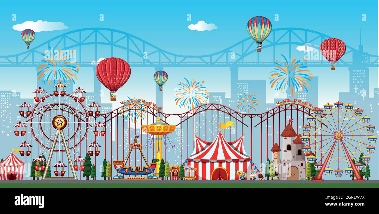 An amusement park background Stock Vector