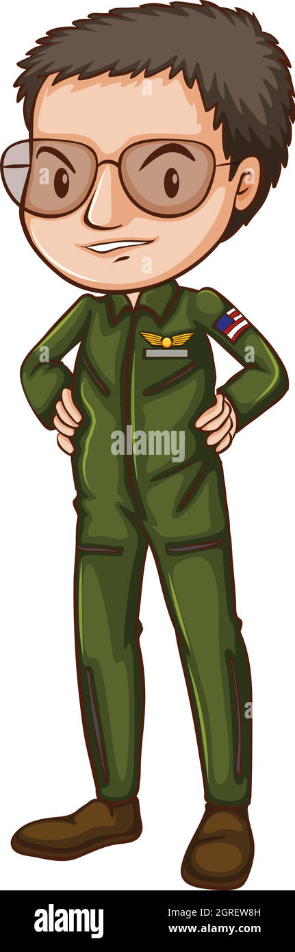 A simple pilot in green uniform Stock Vector