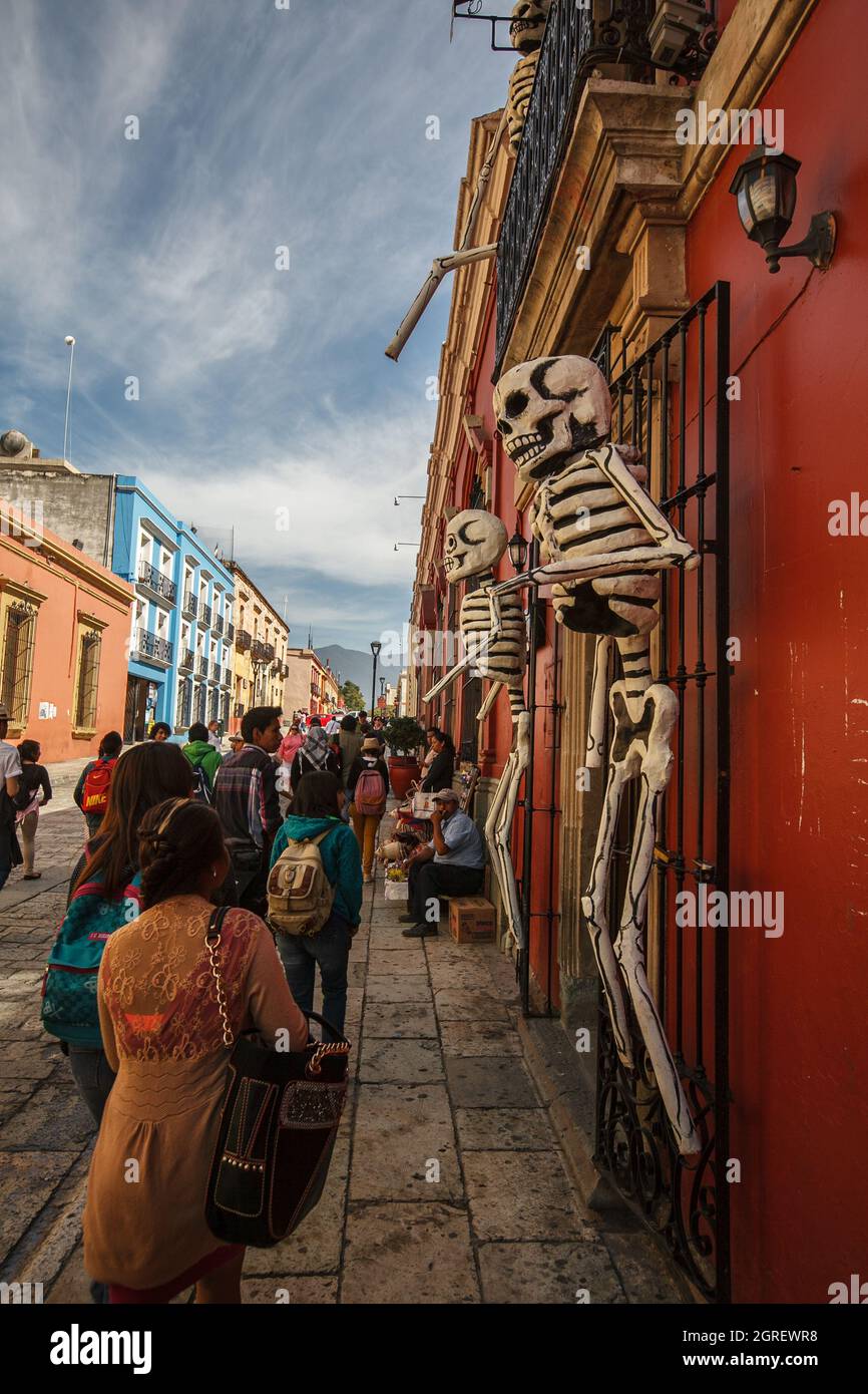OAXACA, MEXICO - Sep 05, 2021: A street in Oaxaca on the Day of the Dead, Mexico Stock Photo