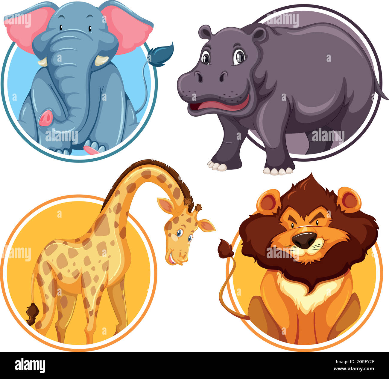 Set of African wildlife in circle banner Stock Vector