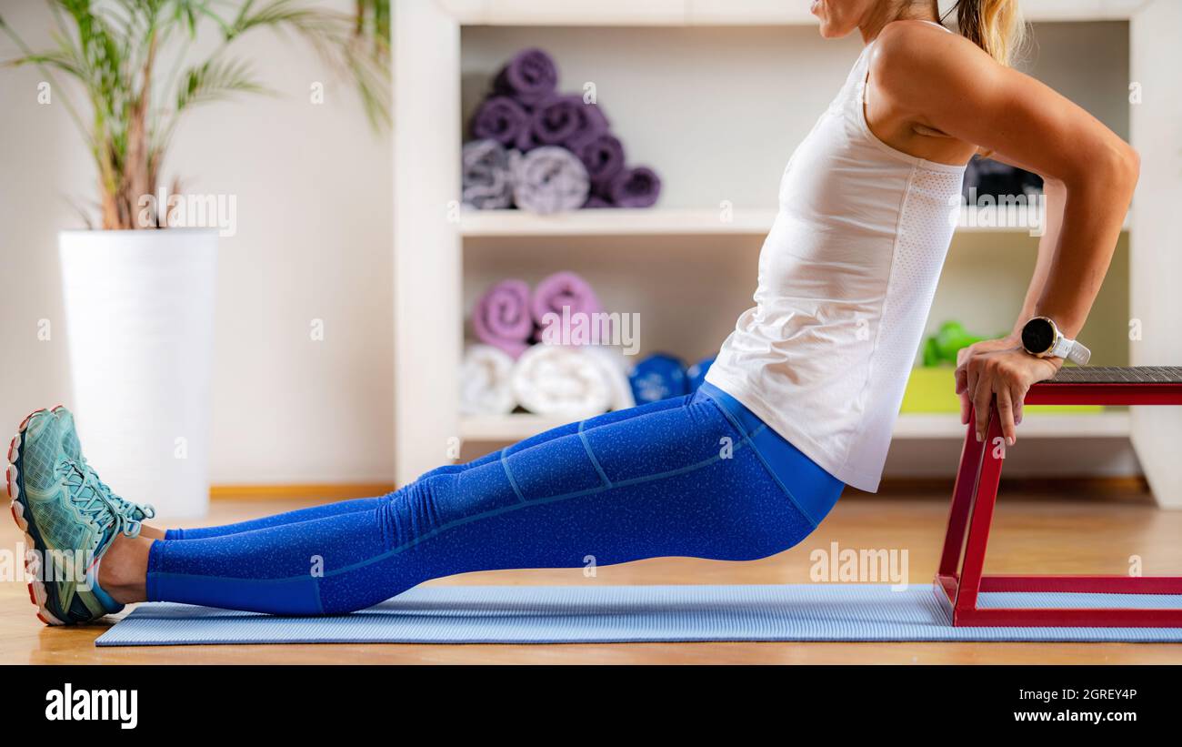 Triceps Dips On Jumping Stool Stock Photo Alamy