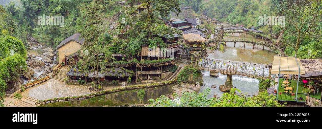 Landscape of Sapa in the fog, Northwest Vietnam. Vietnam opens to tourism after quarantine Coronovirus COVID 19 BANNER, LONG FORMAT Stock Photo