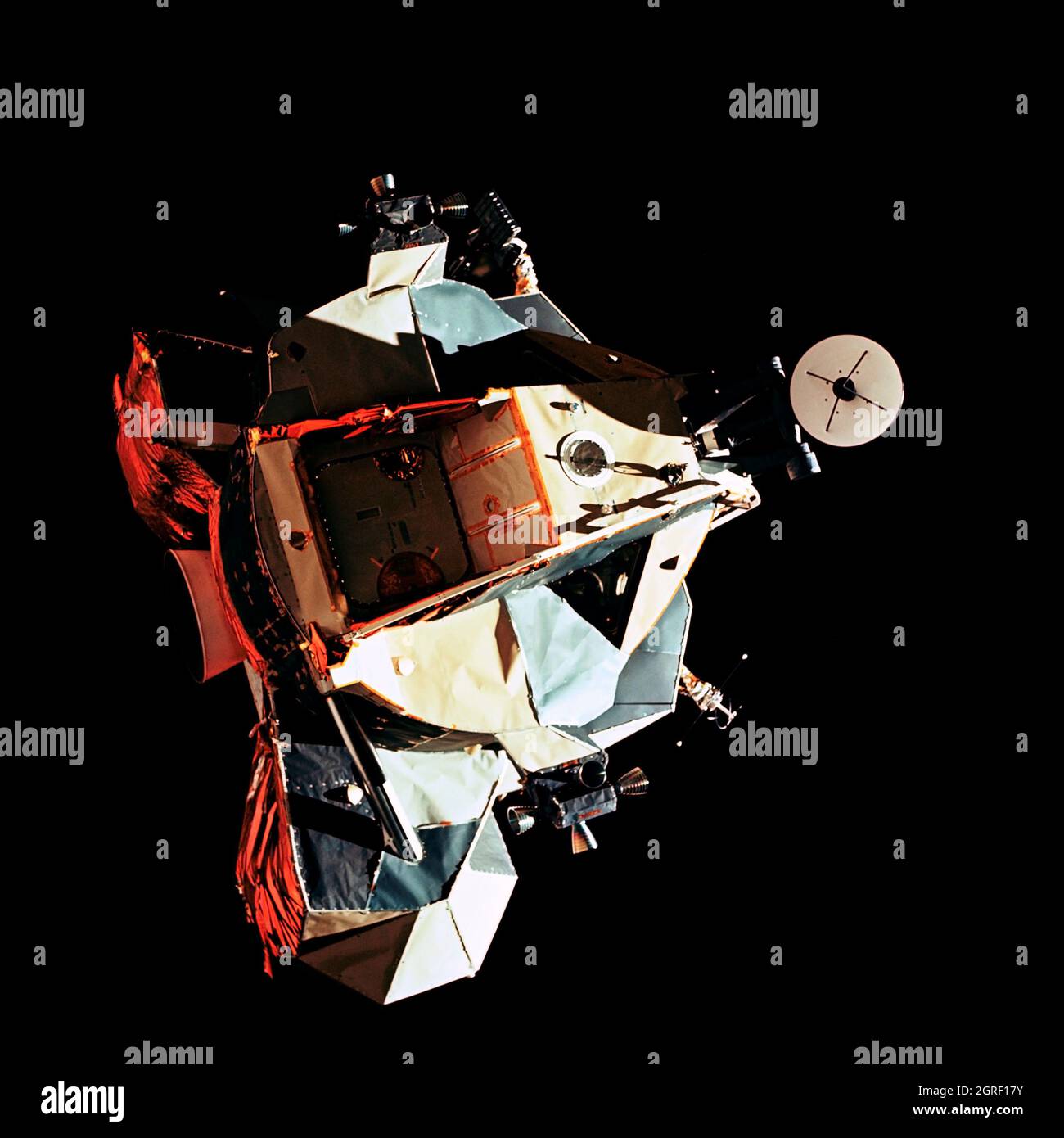 (14 Dec. 1972) --- This 70mm view of the Lunar Module (LM) 'Challenger' in lunar orbit before rendezvous with the Apollo 17 Command and Service Modules (CSM). While astronauts Eugene A. Cernan, commander, and Harrison H. Schmitt, lunar module pilot, descended in the Challenger to explore the Taurus-Littrow region of the moon, astronaut Ronald E. Evans, command module pilot, remained with the CSM 'America' in lunar orbit. Stock Photo
