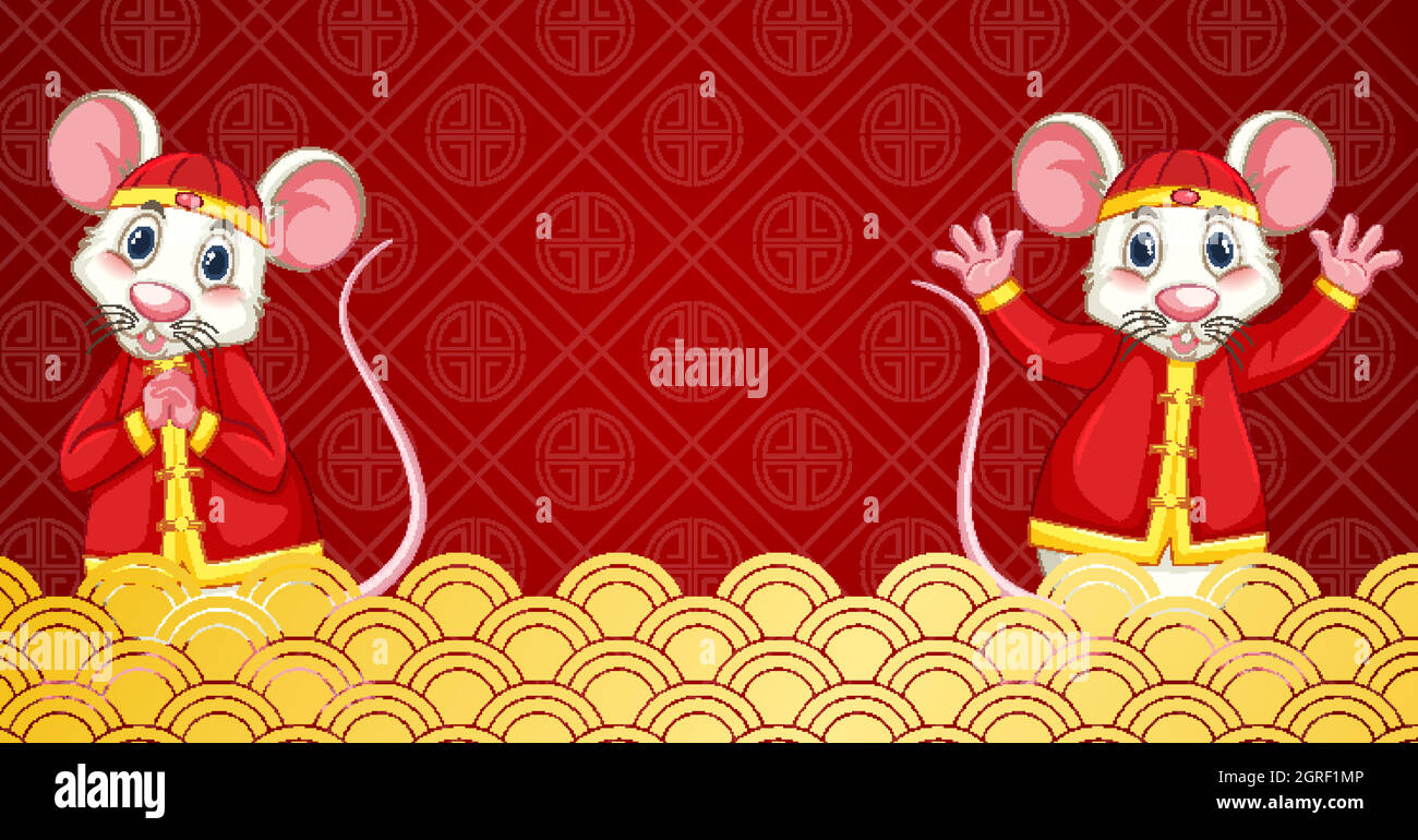 Background design with rats in chinese costume Stock Vector