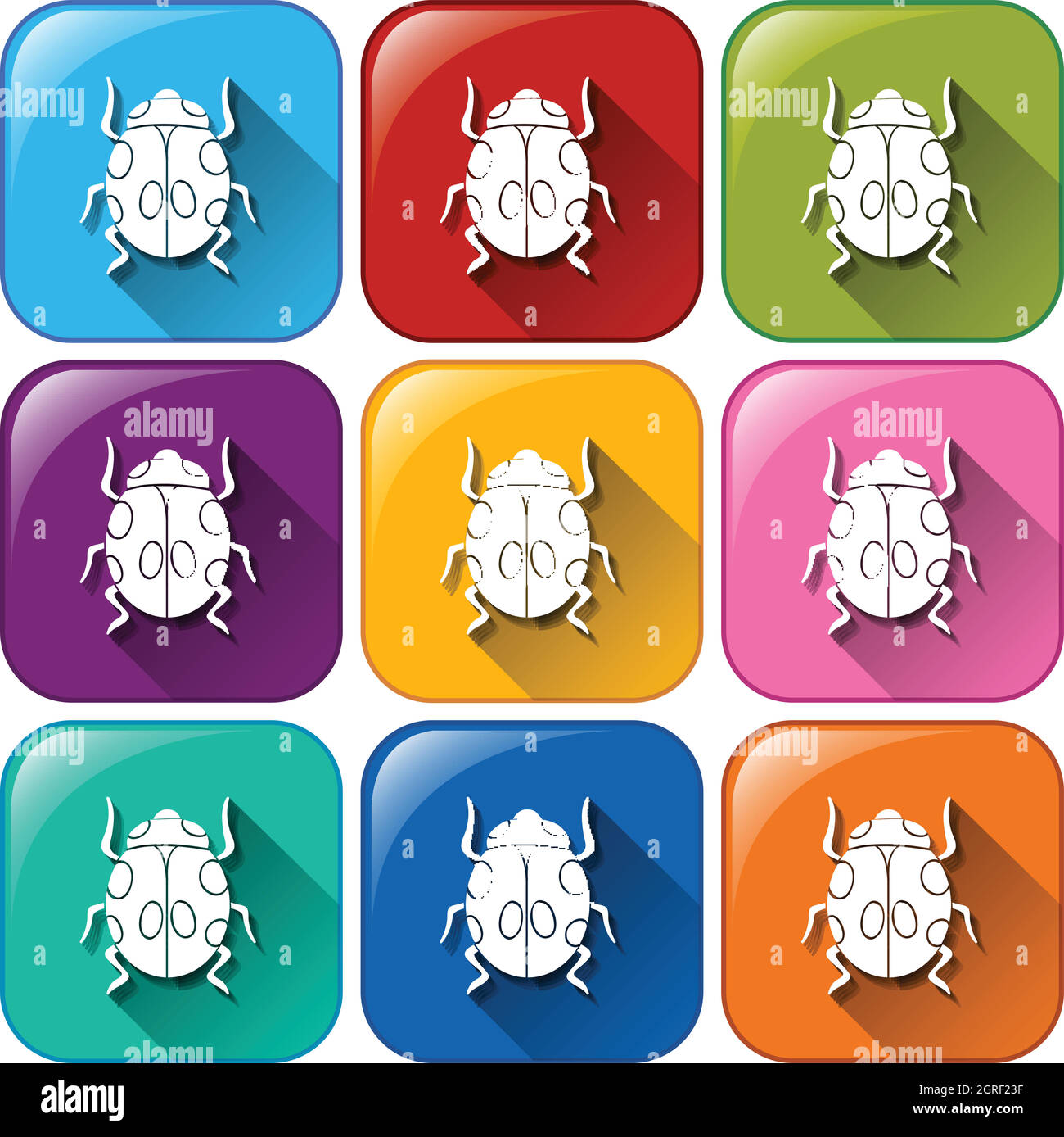 Colourful rounded buttons with bugs Stock Vector
