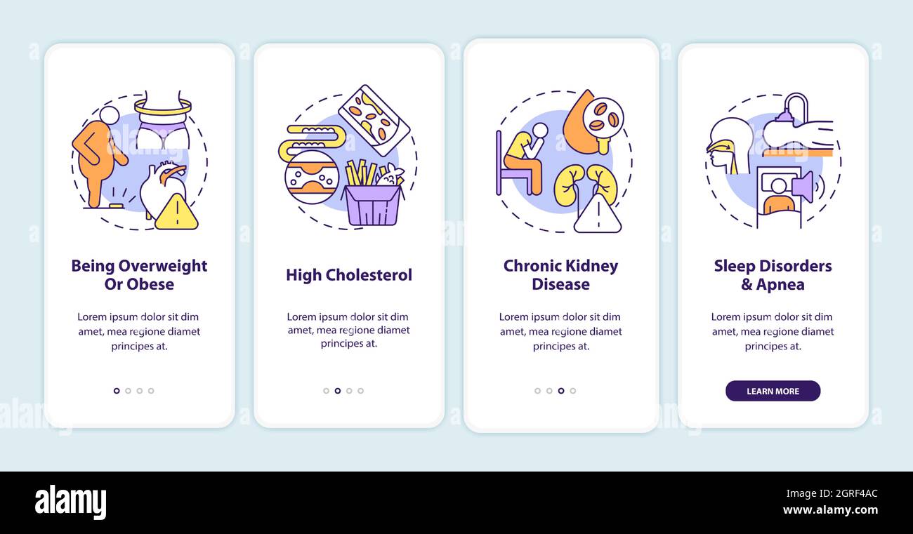 Hypertension causes onboarding mobile app page screen Stock Vector