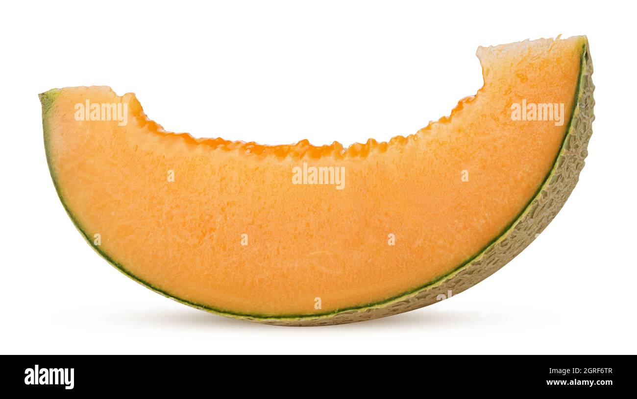 Cantaloupe japanese melon slice isolated on white background. Clipping