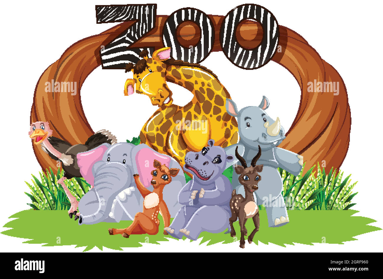 Zoo animals in the wild nature background Stock Vector