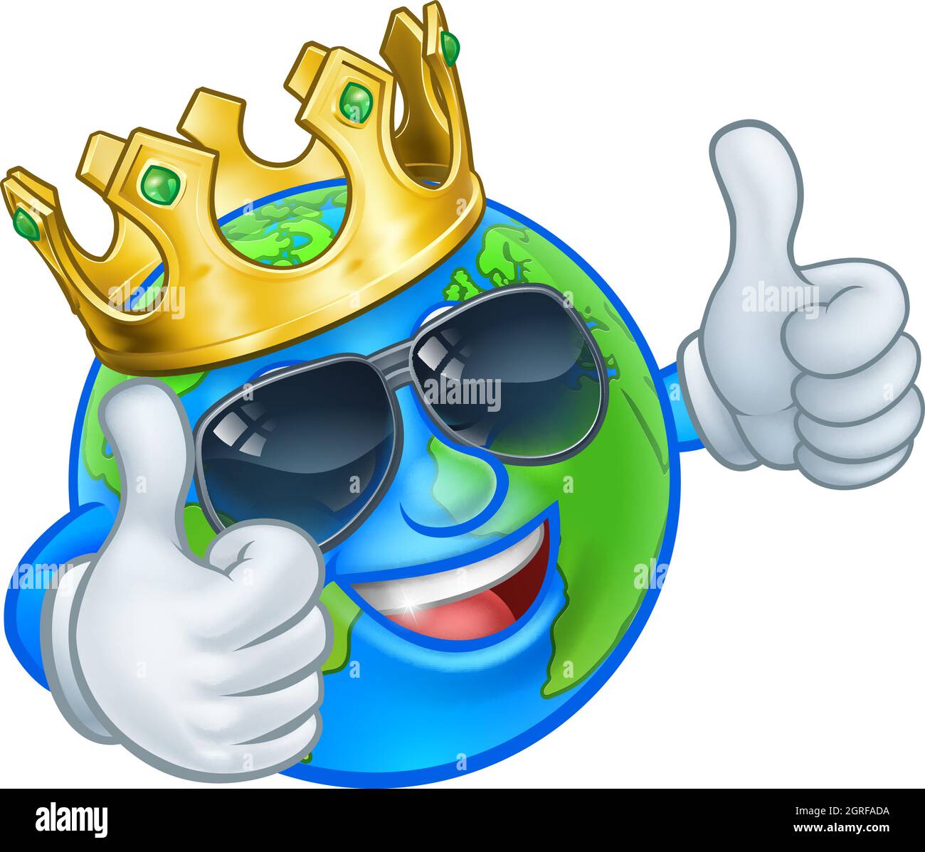Earth Globe Crown Sunglasses Cartoon World Mascot Stock Vector