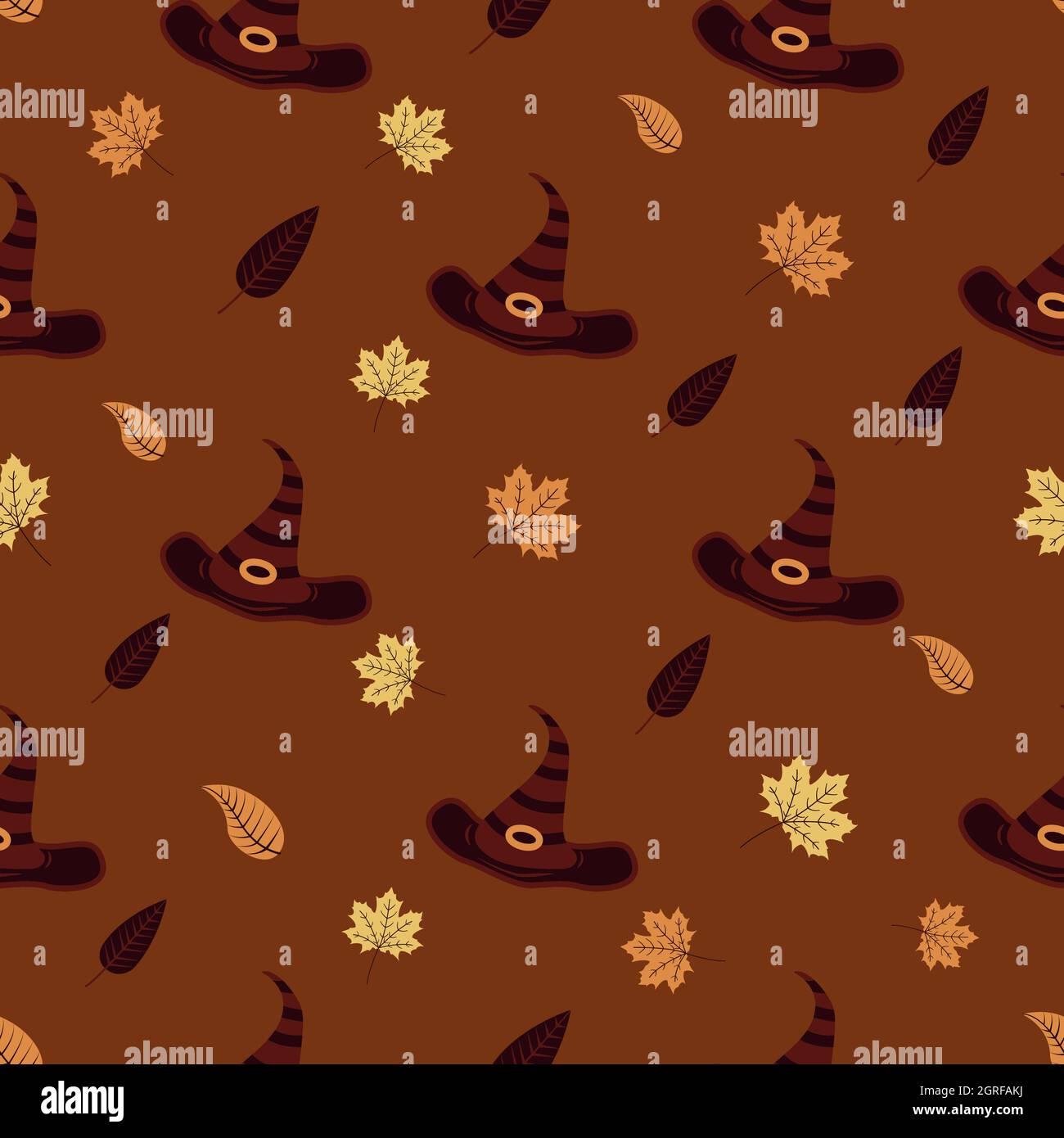 Seamless pattern with witch hats and autumn leaves. Halloween ...