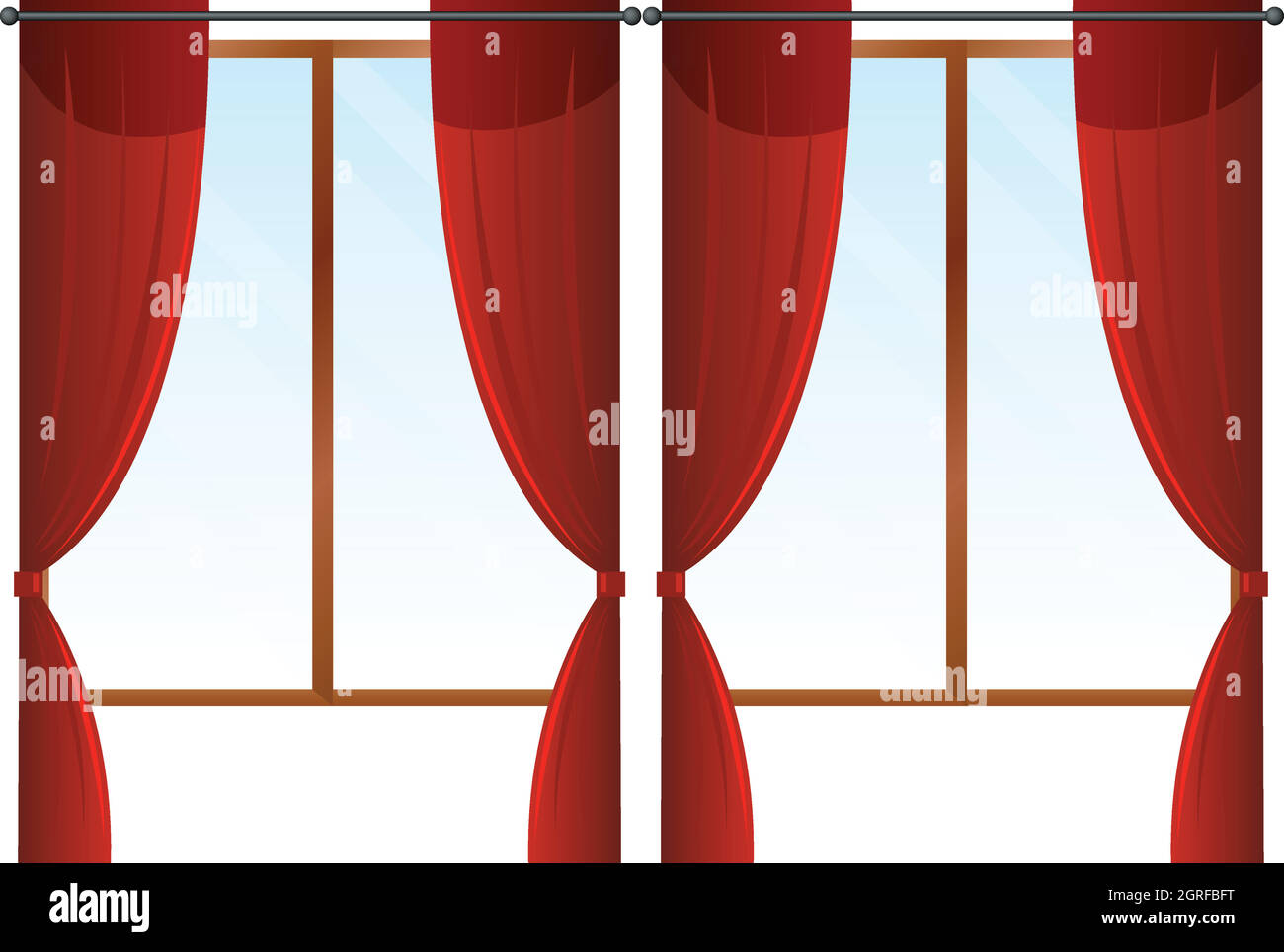 Windows with red curtains Stock Vector