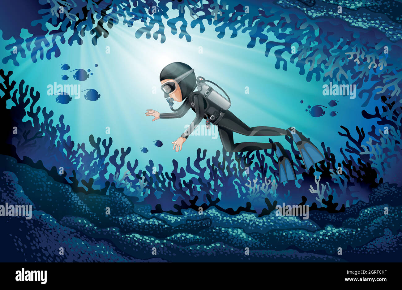 Scuba diving in deep ocean Stock Vector Image & Art Alamy
