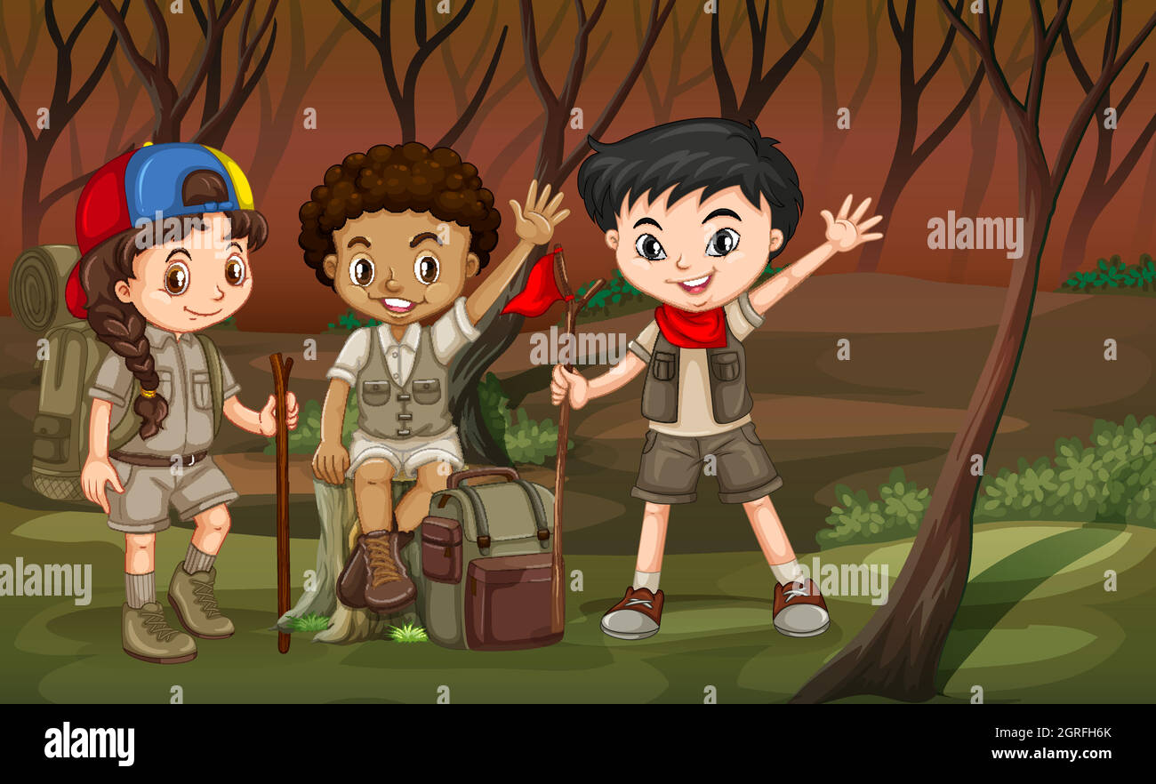 Children hiking in the woods Stock Vector Image & Art - Alamy