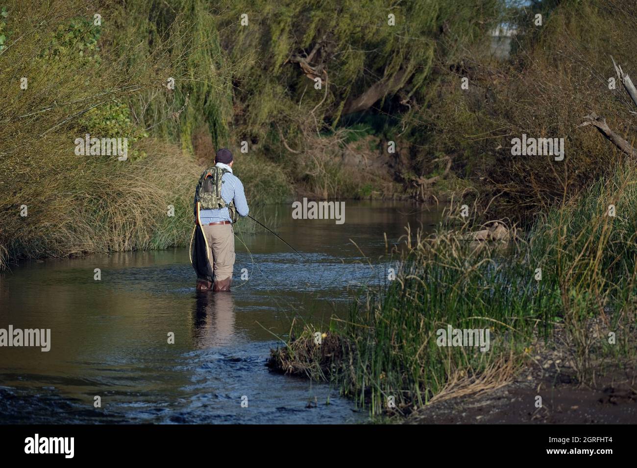Fisherman catching fish in the river Stock Photo - Alamy