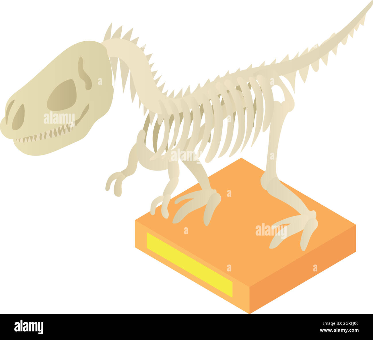 Dinosaur skeleton in museum icon, cartoon style Stock Vector