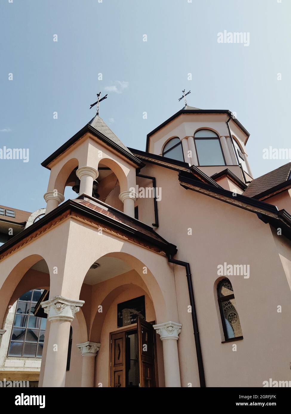 Low angle vertical shot of a church Stock Photo - Alamy