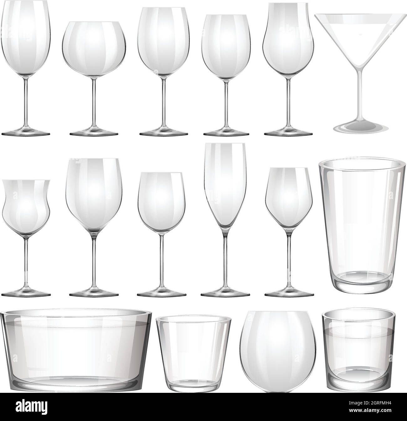 Set of wine glasses and cups Stock Vector