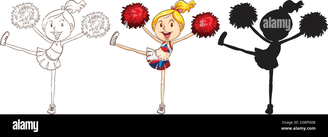 Sketches of a cheerdancer in different colours Stock Vector