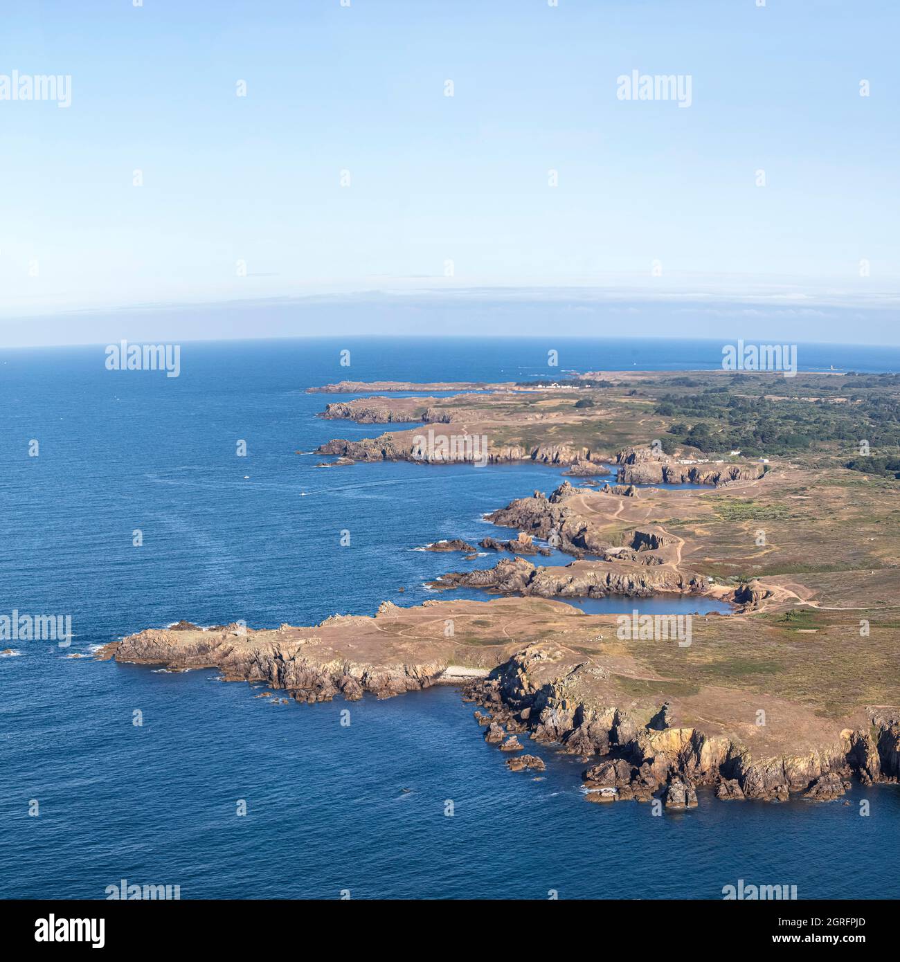 France, Vendee, Ile d'Yeu, the Pointe de la Tranche and the wild coast (aerial view) Stock Photo