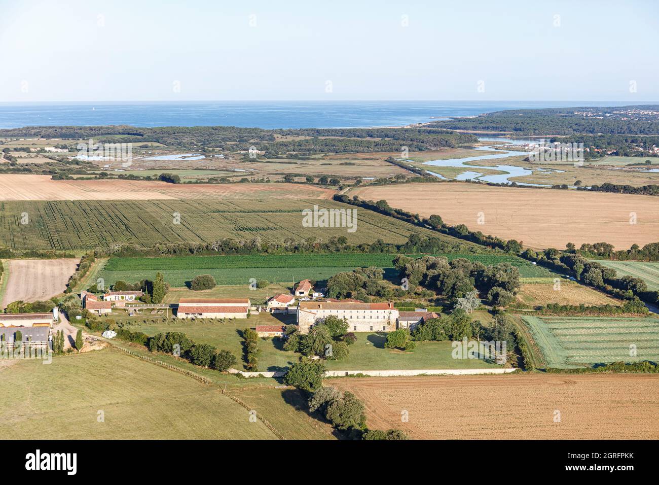 France, Vendee, Jard sur Mer, the Lieu Dieu abbey (aerial view) Stock Photo