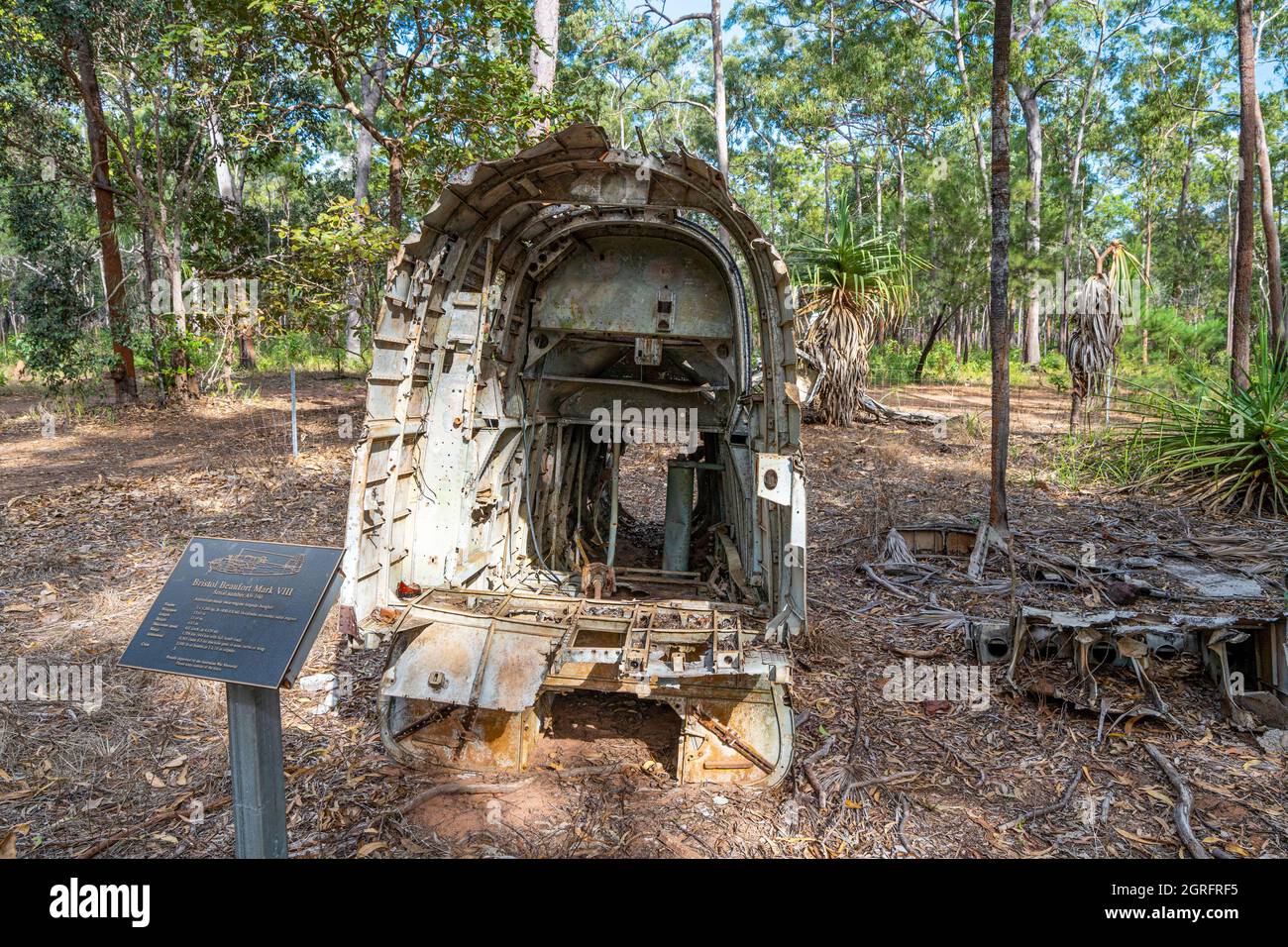 Wreckage of Beaufort Bomber which crash landed near Higgins Field, in 1945. Bamaga, Queensland, Australia Stock Photo