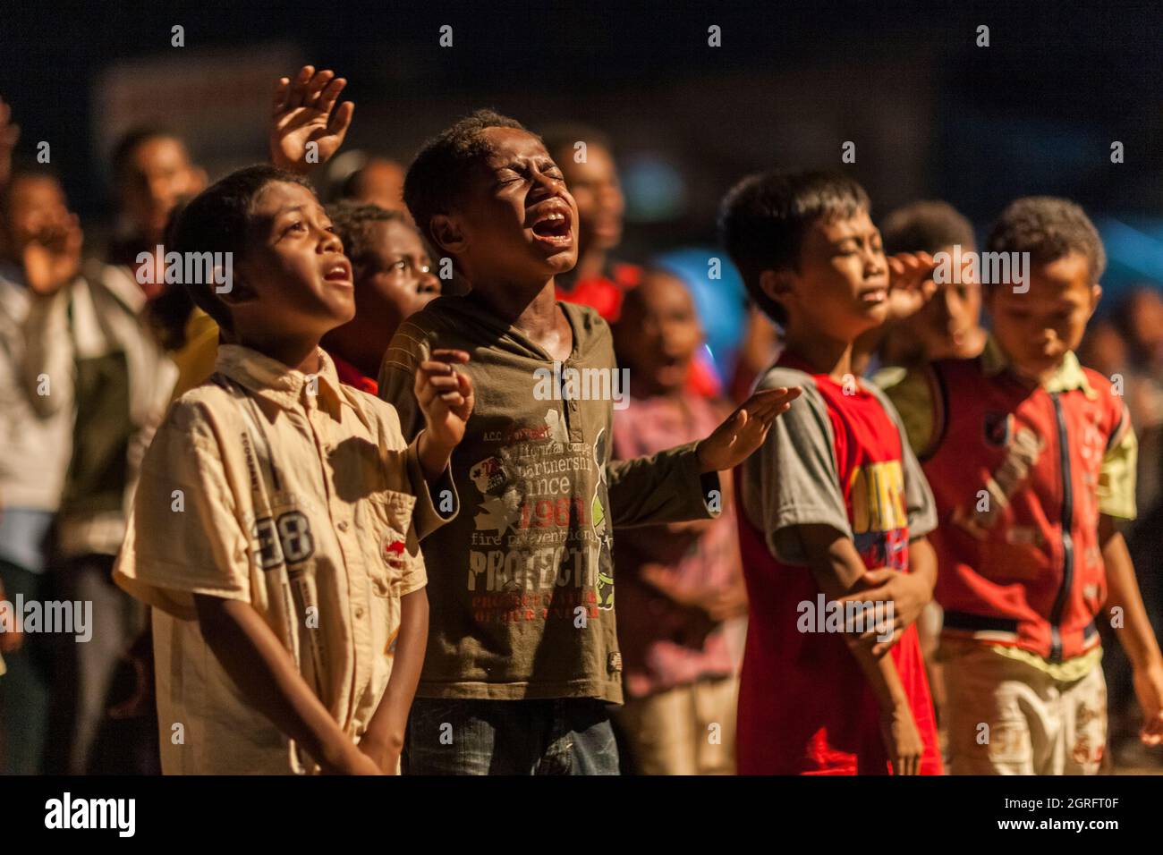 Indonesia, Papua, town of Sentani, evangelical mass, accompanied by music, dance and trance Stock Photo
